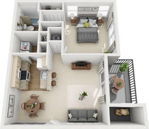 Floor plan for 1 bed, 1 bath, 845 sqft