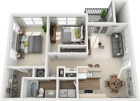 Floor plan for 2 beds, 1 bath, 990 sqft