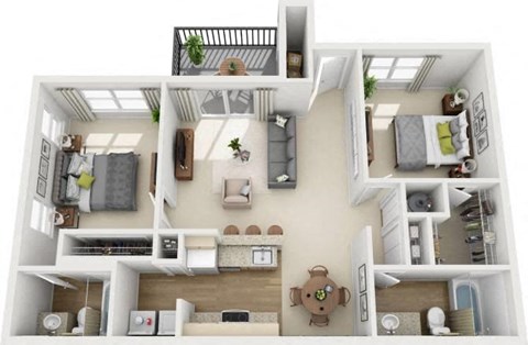 Floor plan for 2 beds, 2 baths, 1160 sqft
