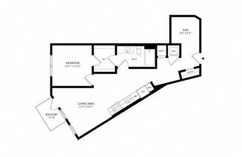 Floor plan for 1 bed, 1 bath, 811 sqft