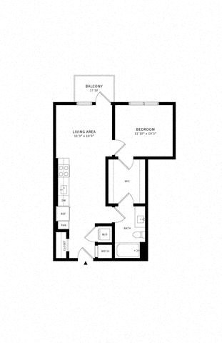 Floor plan for 1 bed, 1 bath, 644 sqft