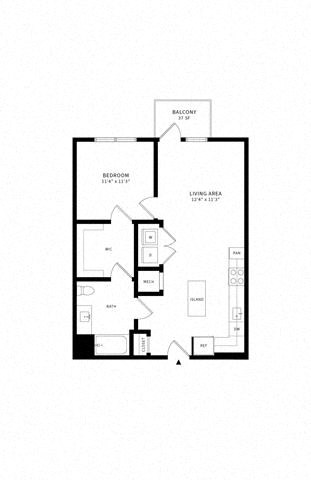 Floor plan for 1 bed, 1 bath, 772 sqft