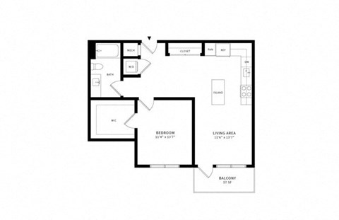 Floor plan for 1 bed, 1 bath, 806 sqft