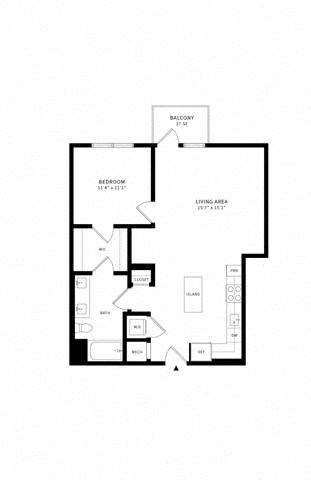 Floor plan for 1 bed, 1 bath, 852 sqft