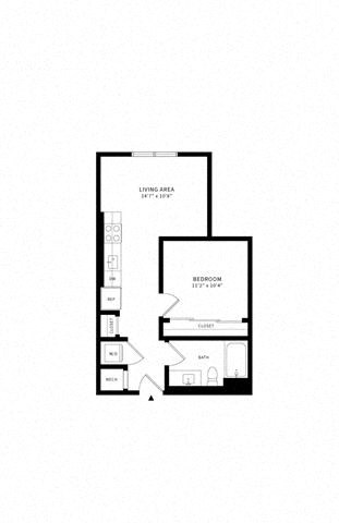 Floor plan for 1 bed, 1 bath, 569 sqft