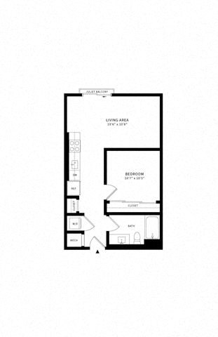 Floor plan for 1 bed, 1 bath, 614 sqft