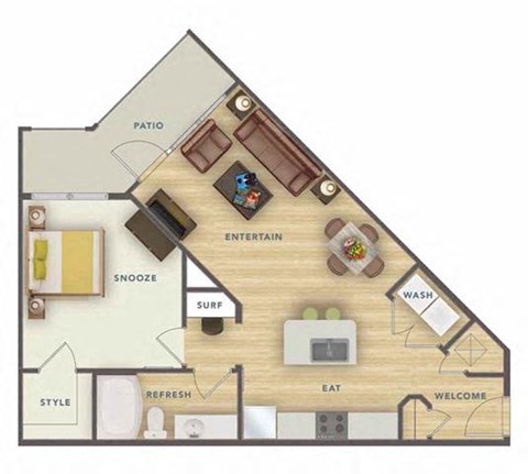 Floor plan for 1 bed, 1 bath, 759 sqft