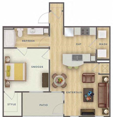 Floor plan for 1 bed, 1 bath, 810 sqft
