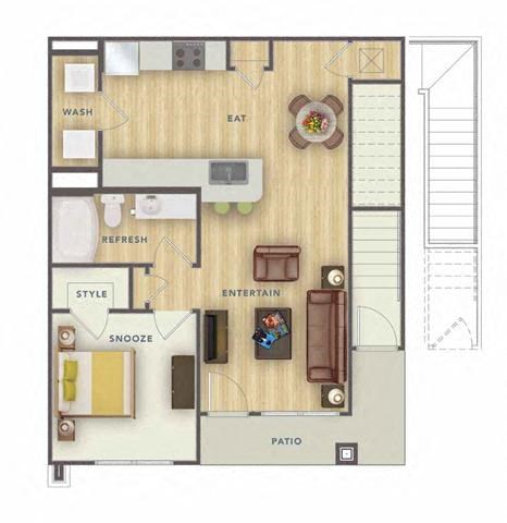 Floor plan for 1 bed, 1 bath, 863 sqft
