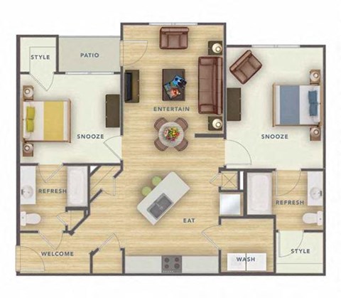 Floor plan for 2 beds, 2 baths, 1113 sqft