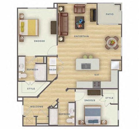 Floor plan for 2 beds, 2 baths, 1148 sqft
