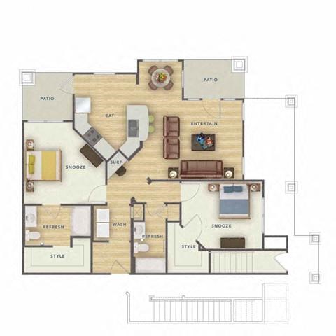 Floor plan for 2 beds, 2 baths, 1207 sqft