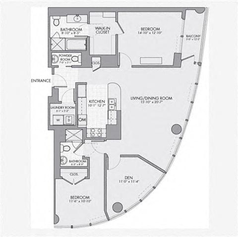 Floor plan for 2 beds, 2.5 baths, 1460 sqft