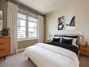 Los Angeles apartment for rent - a bedroom with a bed and two windows