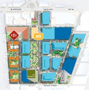 Cambridge apartment for rent - A map of a city with streets and buildings.