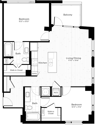 Floor plan for 2 beds, 2 baths, 1092 sqft