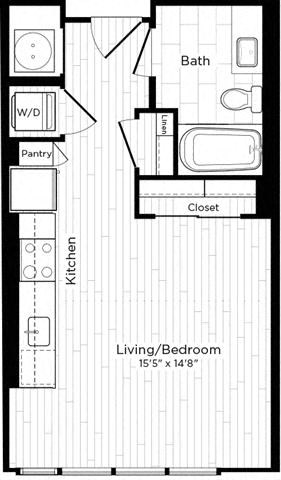 Floor plan for studio, 1 bath, 437 sqft