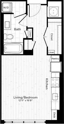 Floor plan for studio, 1 bath, 488 sqft
