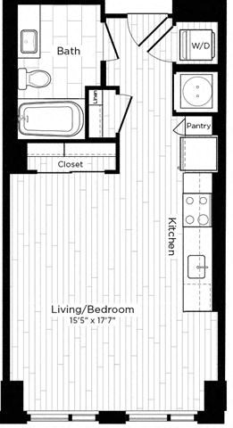 Floor plan for studio, 1 bath, 489 sqft