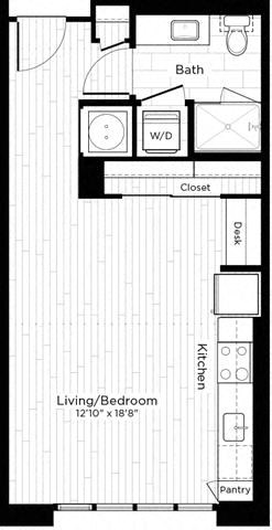 Floor plan for studio, 1 bath, 489 sqft