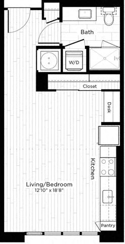 Floor plan for studio, 1 bath, 489 sqft