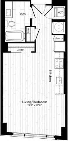 Floor plan for studio, 1 bath, 524 sqft