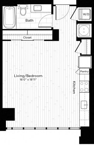 Floor plan for studio, 1 bath, 550 sqft