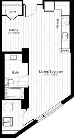 Floor plan for studio, 1 bath, 562 sqft