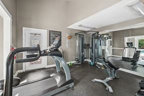 Raleigh apartment for rent - A gym with treadmills, weights, and exercise machines.