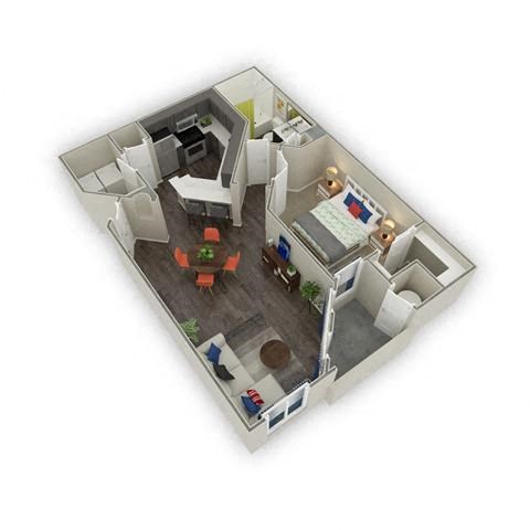 Floor plan for 1 bed, 1 bath, 736 sqft