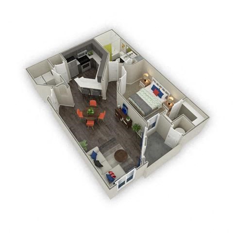 Floor plan for 1 bed, 1 bath, 736 sqft