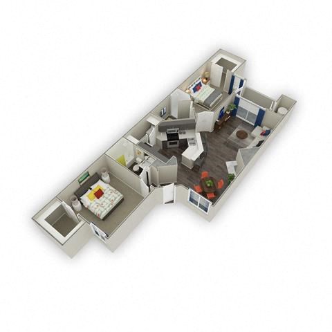 Floor plan for 2 beds, 2 baths, 1020 sqft