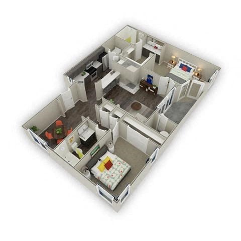 Floor plan for 2 beds, 2 baths, 1056 sqft