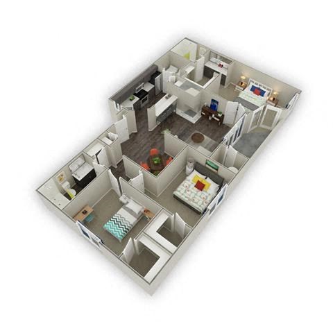 Floor plan for 3 beds, 2 baths, 1250 sqft