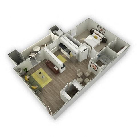 Floor plan for 1 bed, 1 bath, 740 sqft