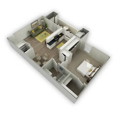 Floor plan for 1 bed, 1 bath, 740 sqft