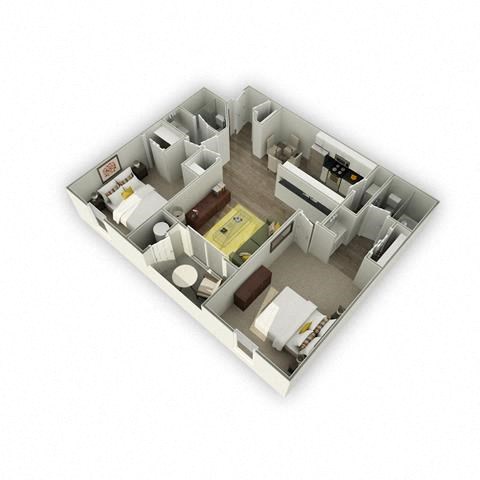 Floor plan for 2 beds, 2 baths, 960 sqft