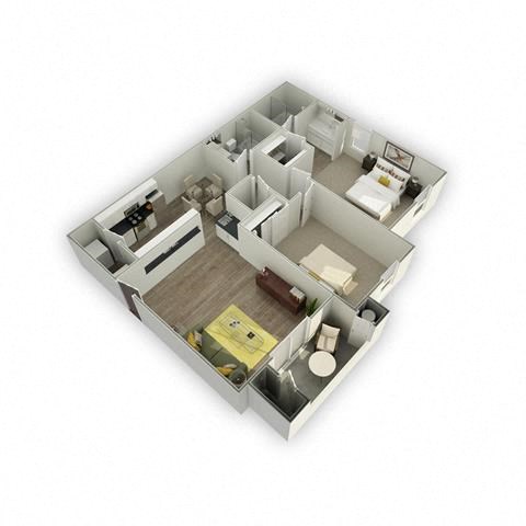 Floor plan for 2 beds, 2 baths, 1121 sqft