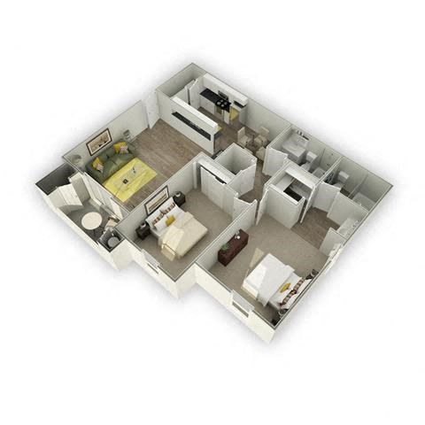 Floor plan for 2 beds, 2 baths, 1121 sqft