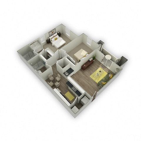 Floor plan for 2 beds, 2 baths, 1121 sqft