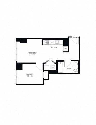 Floor plan for 1 bed, 1 bath, 582 sqft