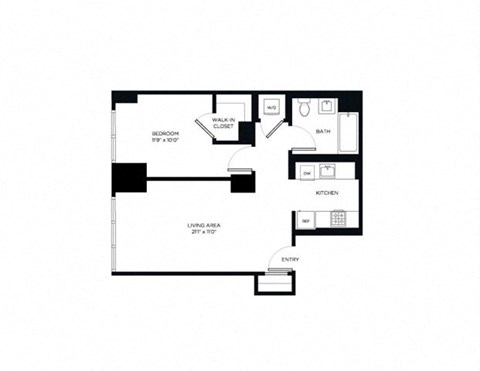 Floor plan for 1 bed, 1 bath, 632 sqft