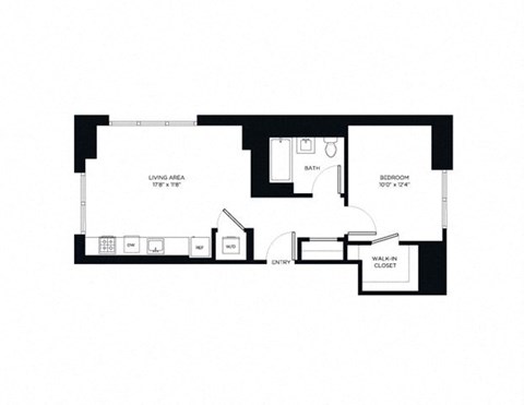 Floor plan for 1 bed, 1 bath, 667 sqft