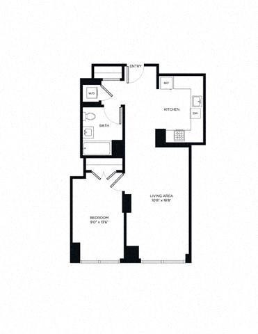 Floor plan for 1 bed, 1 bath, 680 sqft