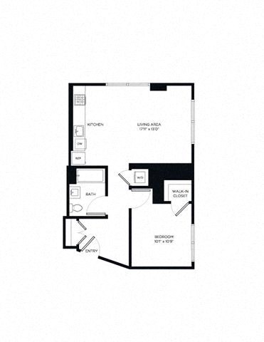 Floor plan for 1 bed, 1 bath, 708 sqft