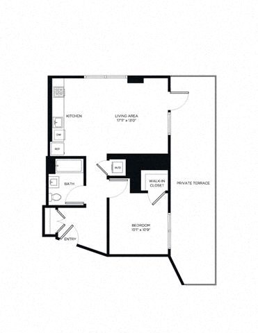 Floor plan for 1 bed, 1 bath, 708 sqft