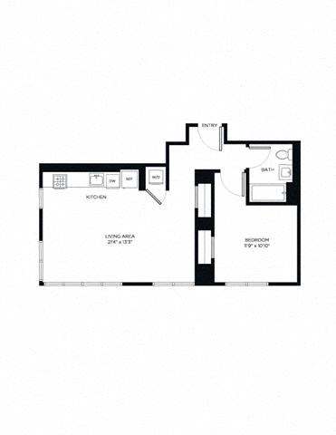 Floor plan for 1 bed, 1 bath, 717 sqft