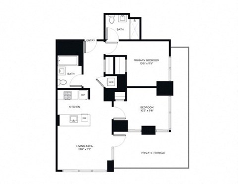 Floor plan for 2 beds, 2 baths, 880 sqft