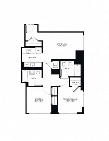 Floor plan for 2 beds, 2 baths, 900 sqft