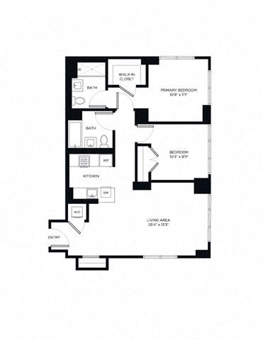 Floor plan for 2 beds, 2 baths, 1041 sqft